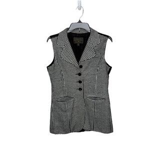 Vintage Express Black And White Houndstooth Button Front Vest Women’s Small